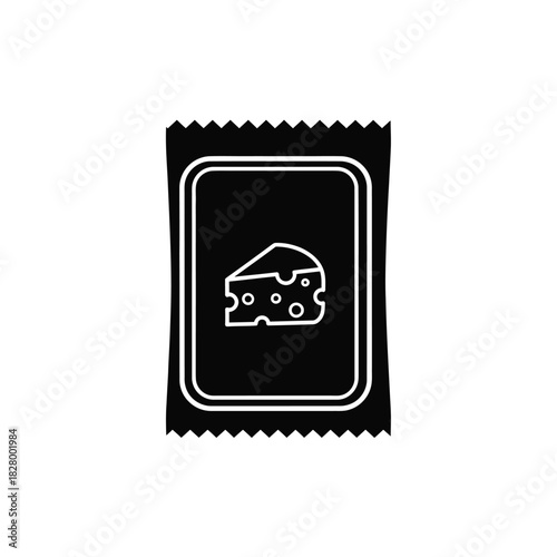 Black and white icon of cheese slice on packaging food