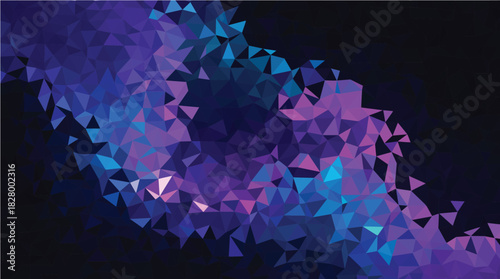 Futuristic Dark Low-Poly Background with Glowing Purple and Cyan Fragments
