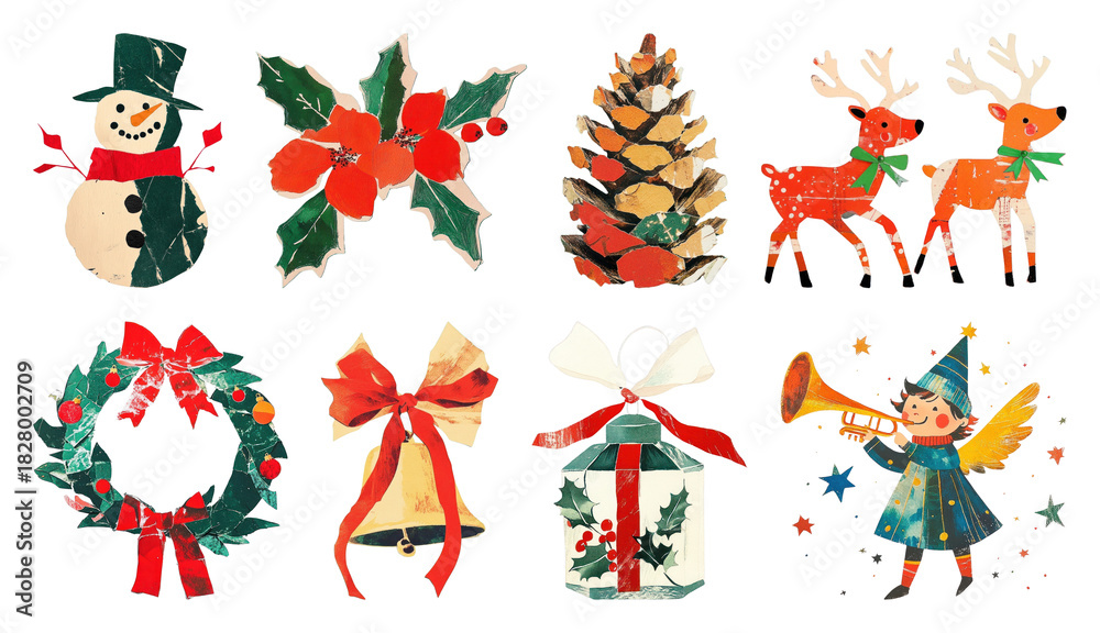 Obraz premium PNG Vintage festive holiday clipart collection, element set on transparent background