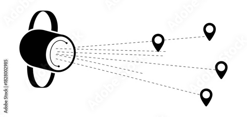 Location tracking spotlight icon illustrating global positioning system, gps navigation, target scanning, and communication technology symbol
