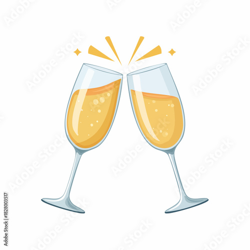 Celebratory Cheers: Two Champagne Glasses Toasting in a Festive Design Illustratio