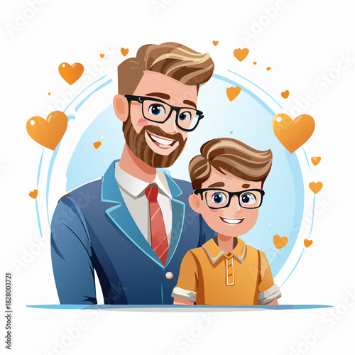 Charming illustration of a father and son bonding with affection and love elements for father's
