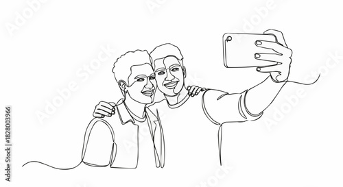 Two young men taking a selfie together with a smartphone.