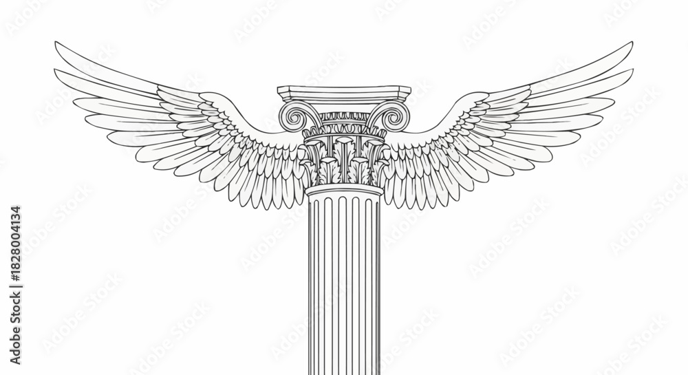 Naklejka premium Elegant Winged Column Architectural Illustration.
