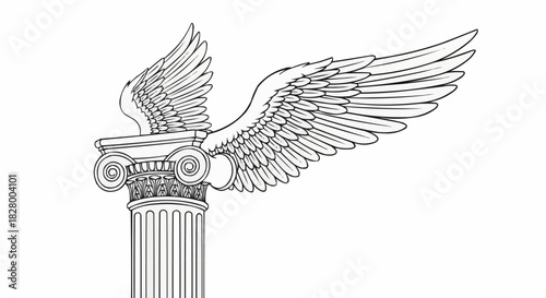 Winged Ionic Column Capital with Detailed Feathered Wings.