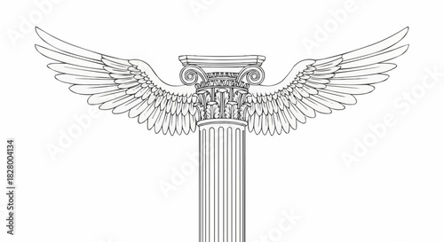Elegant Winged Column Architectural Illustration.