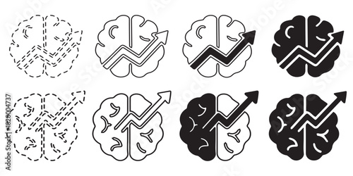 Brain growth concept with arrow pointing upwards, symbolizing progress and development.