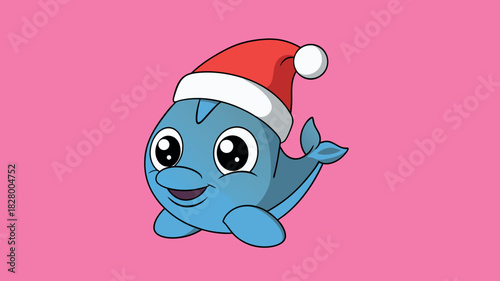 Cute cartoon penguin wearing a red Santa hat