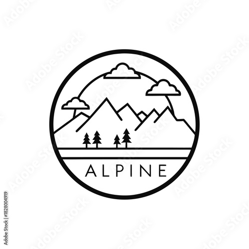 Minimalist Alpine Mountains Circle Logo Design