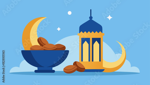 Illustration of ramadan with dates and lantern
