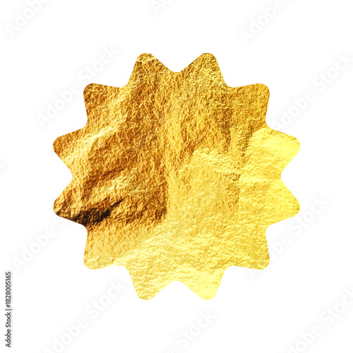 Golden star, sunburst symbol. Shiny gold foil. Vintage sunbeam symbol. Shopping labels, sale sticker, quality mark. Modern art. Wedding, greeting card decoration elements. Vector illustration