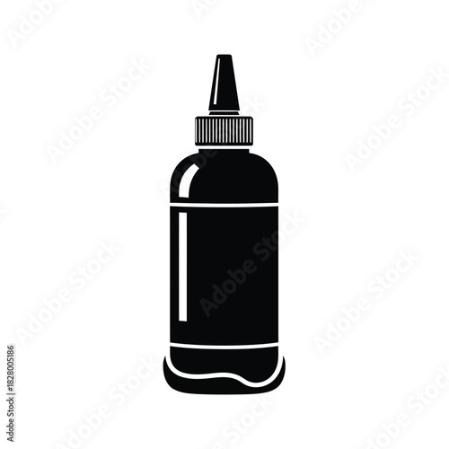 Black bottle with narrow spout and ribbed cap container