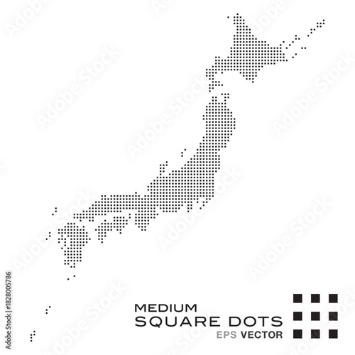  Japan map with medium Square-dots. Vector illustration.