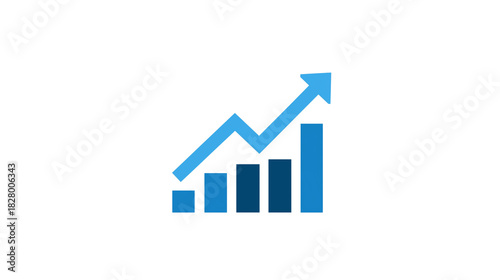 Blue line graph showing upward trend with bar chart isolated on transparent background