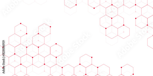 Science network pattern red Hexagonal abstract background. Big Data Visualization structure elements. Health care and science medical pattern innovation. Template design with concept Dots and lines.	