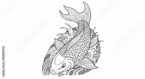 Detailed illustration of a powerful koi fish swimming gracefully through water.