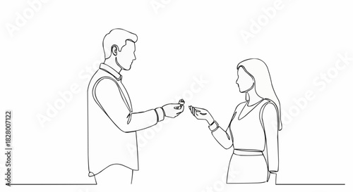 Man Proposing to Woman with Ring in Line Art.