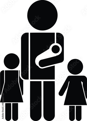 Father holding infant with two daughters, complete family unit icon