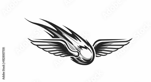 Winged comet illustration representing speed and motion in a dynamic design.