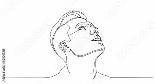 Contour line drawing of a man looking upwards with a thoughtful expression.