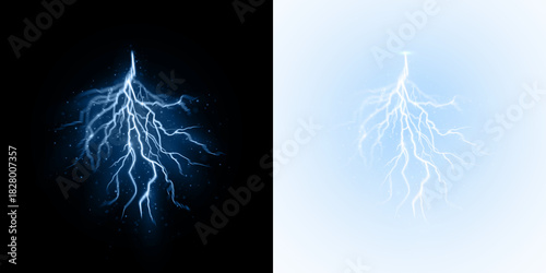 Powerful thunderstorm with electric bolts and glowing blue energy.
