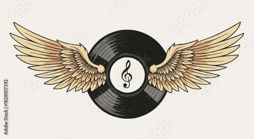 Winged Vinyl Record with Treble Clef - A Symbol of Musical Freedom.