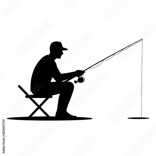 Silhouette of a fisherman patiently waiting for a bite on his fishing rod