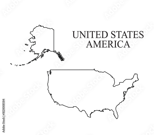 USA Vector Map Outline: Minimalist Digital Graphic of the United States, including Alaskan/Hawaiian Borders. Perfect for Education, Travel, Business, and Patriotic Content.