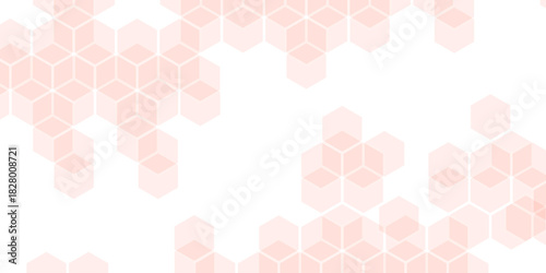 A subtle hexagon pattern background with interconnected shapes in light pastel and white. Simple abstract modern background White geometric hexagonal honeycomb shape texture background 3d copy space.	