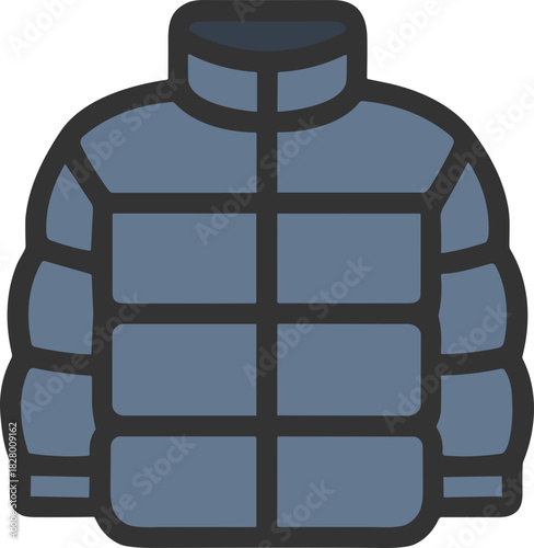 Blue puffer jacket icon for winter clothing design
