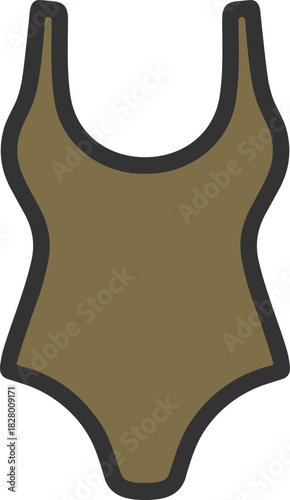 Olive green women’s swimsuit flat illustration