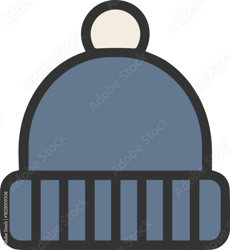 Blue winter beanie hat flat vector icon