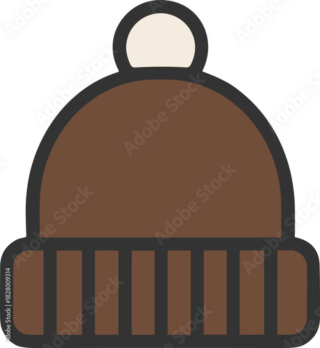 Brown knitted beanie hat icon for winter UI