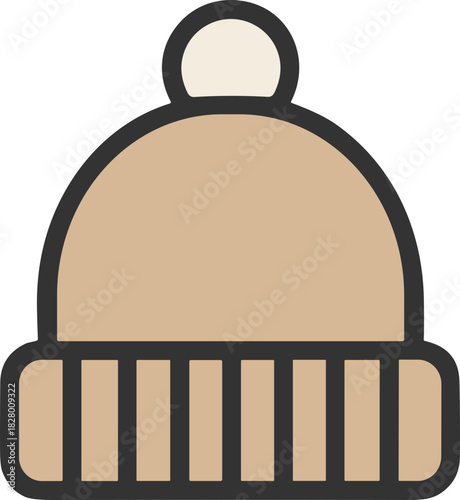Beige pom-pom beanie winter hat vector