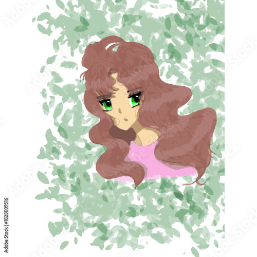 Brown wavy girl is smiling