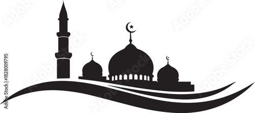 Illustration of silhouette of a mosque with minaret