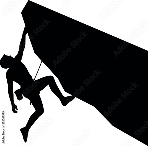 Silhouette of a rock climber scaling a steep overhang