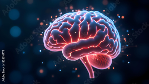 A vibrant digital illustration of a glowing human brain with neural connections, symbolizing intelligence, technology, and innovation.