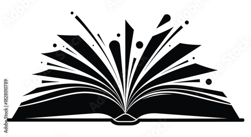 Open book with burst of knowledge silhouette