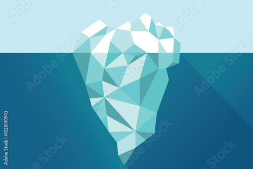Iceberg vector floating on sea ocean water graphic illustration, glacier tip.Pareto Principle Iceberg Concept. Effort Above, Hidden Results Below