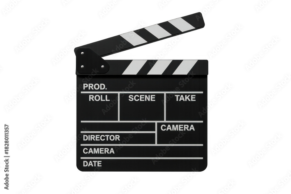 Fototapeta premium Clapperboard opening for movie film production, depicting cinema industry, filmmaking, and video making action scene