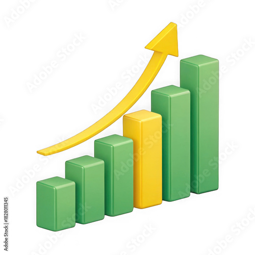 Free Download Rising green and yellow bar graph with upward trending yellow arrow isolated on transparent background - GFXLoad
