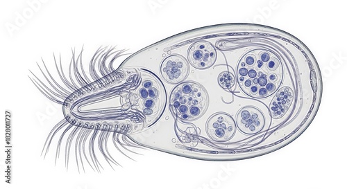 Microscopic illustration of a single celled organism with internal structures