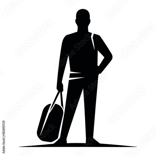 Silhouette of a man standing with a duffel bag on his shoulder