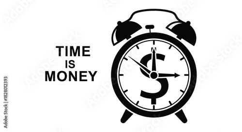 Alarm clock with dollar symbol time is money concept silhouette