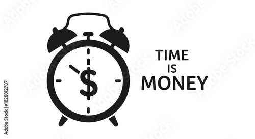 Alarm clock with dollar sign time is money concept silhouette