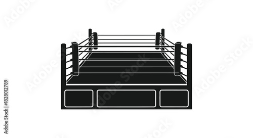 Boxing ring isolated black and white professional sport arena silhouette