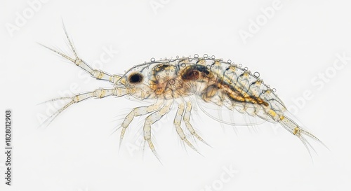 Microscopic amphipod crustacean isolated on white background scientific study