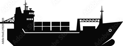 Global cargo ship silhouette, ocean freight and maritime transport