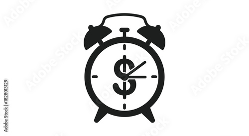Alarm clock with dollar sign symbolizing time is money silhouette